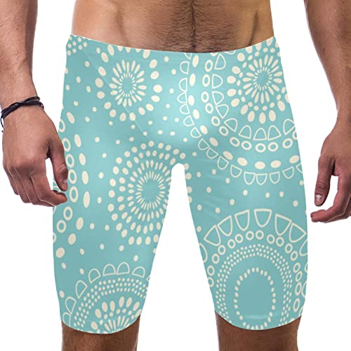 Jammers de natación para hombres con estampado floral azul bohemio de ajuste ceñido