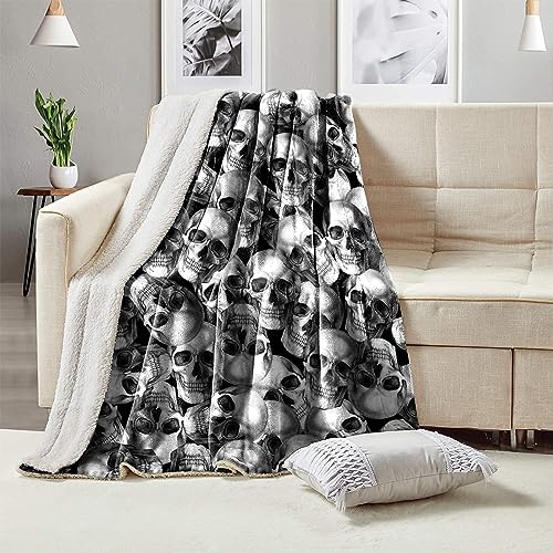 Reunbmq Super Soft Flannel Fleece Throw Blanket, Lightweight Sherpa Blankets Comfortable Bed Throws 3D Printed Blanket for Couch/Chair/Sofa/Bed/Dorm/Bedroom/Home (Retro Skulls)