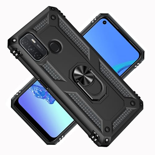 LXHGrowH Cover per OPPO A53 / OPPO A53s, Custodia Ibrida Silicone Protezione Antiurto Bumper e Back Anti-graffio Protettiva Armor, [Protettivo di Militare Grade] con 360° Magnetica Supporto, Nero