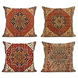 Sanwarm Throw Pillow Covers Home Decor Set of 4 Pillow Cases Decorative 18 x 18 Inches Cushion Couch Sofa Pillowcases Turkey Kilim Ancient Antique