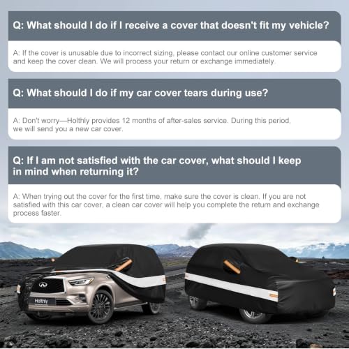 Image of 10 Layers SUV Car Cover Custom Fit for Infiniti QX80 (2014-2026), Waterproof All Weather for Automobiles, Outdoor Full Cover Sun Rain Dust UV Protection with Cotton. Black