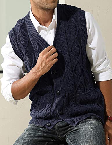 Image of PJ PAUL JONES Mens Cable Knit V Neck Sweater Vest Button Up