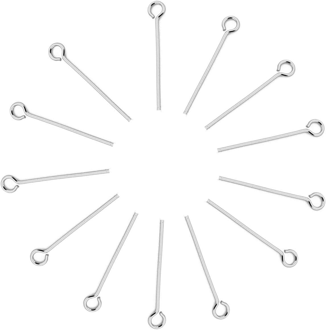 100 Pcs Eye Pins Metal Wire Open Eye Head Pins Needle for Beading DIY Craft Art Earring Pendant Necklace Jewelry Finding Making Bracelet Decoration Accessories (Silver)