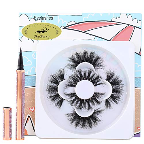 25mm 3D Mink lashes, Reusable 25mm Mink Eyelashes Waterproof Eyeliner Kit (SK8126MIX)