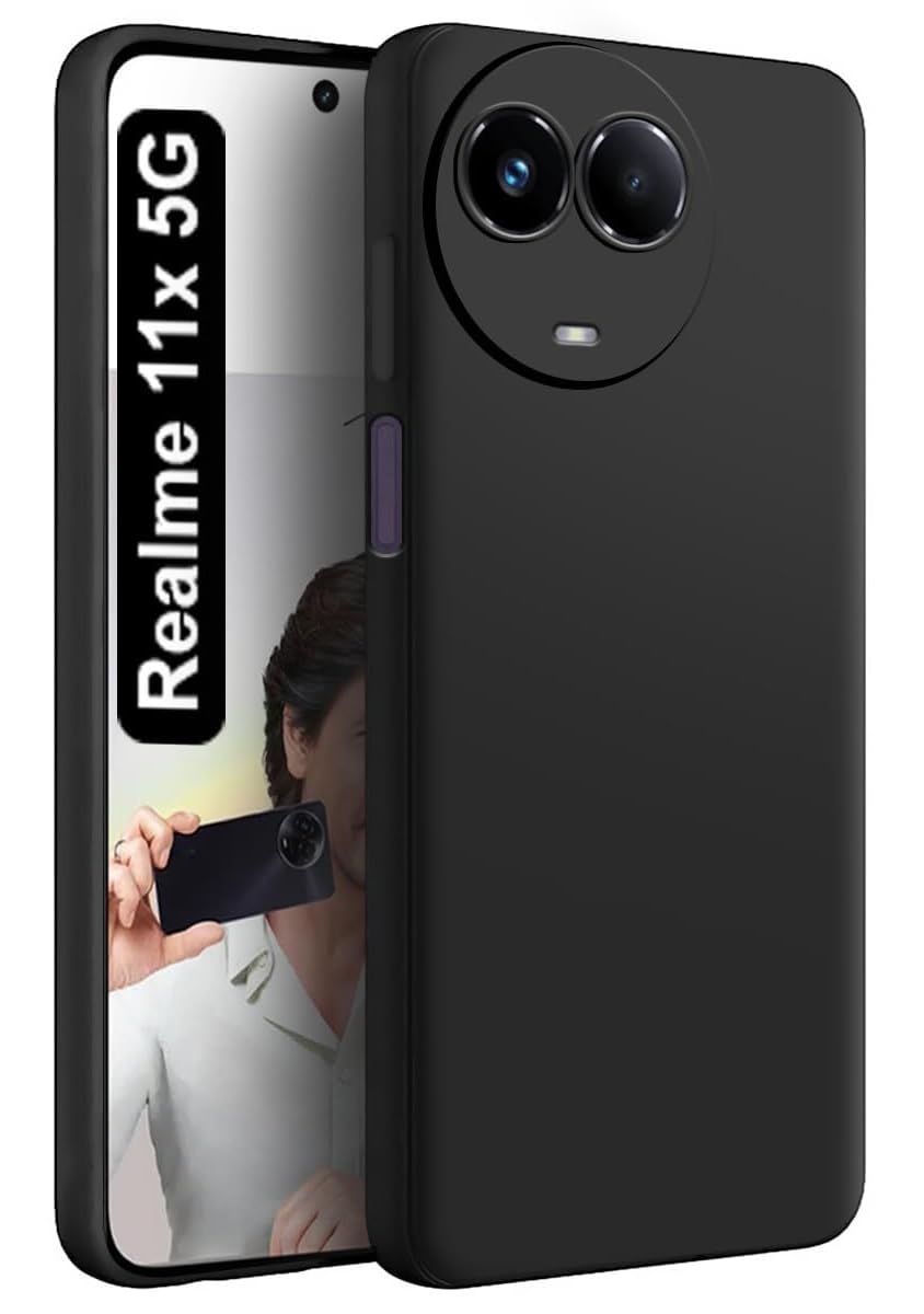 BlazeTech for Realme 11X 5G / Realme 11 5G Liquid Silicone Back Case Cover - Flexible With Inner Lining and Camera Protection (Black)