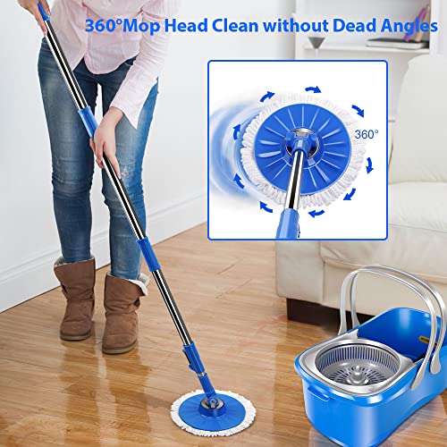 Mastertop Spin Mop And Bucket With Wringer Set, Microfiber Mops Bucket Floor Cleaning System, Wet Dry Spinning Mopping For Hardwood Laminate Floors - Stainless Steel Handle & 5 Reusable Pads #TOP4