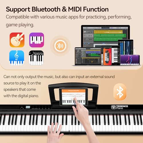 TERENCE Pliable Piano Numérique 88 touches avec Haut parleur 2x25W Batterie de 2000mAh lestées Pédale de Sustain interface MIDI avec support de partitions Bluetooth Sacs pour Piano Câble audio Casque - Les Beatles, Paul McCartney, John Lennon, RIngo Starr, George Harrison TERENCE Pliable Piano Numérique 88 touches avec Haut parleur 2x25W Batterie de 2000mAh lestées Pédale de Sustain interface MIDI avec support de partitions Bluetooth Sacs pour Piano Câble audio Casque – Image 7