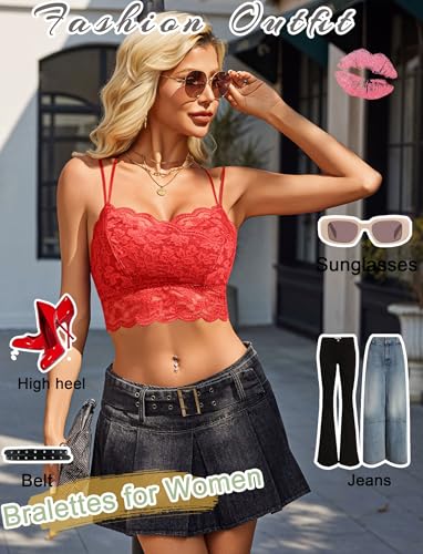 Image of Avidlove Bralettes for Women Lace Camisole V Neck Double-Layered Adjustable Strap Tank Cami Crop Top