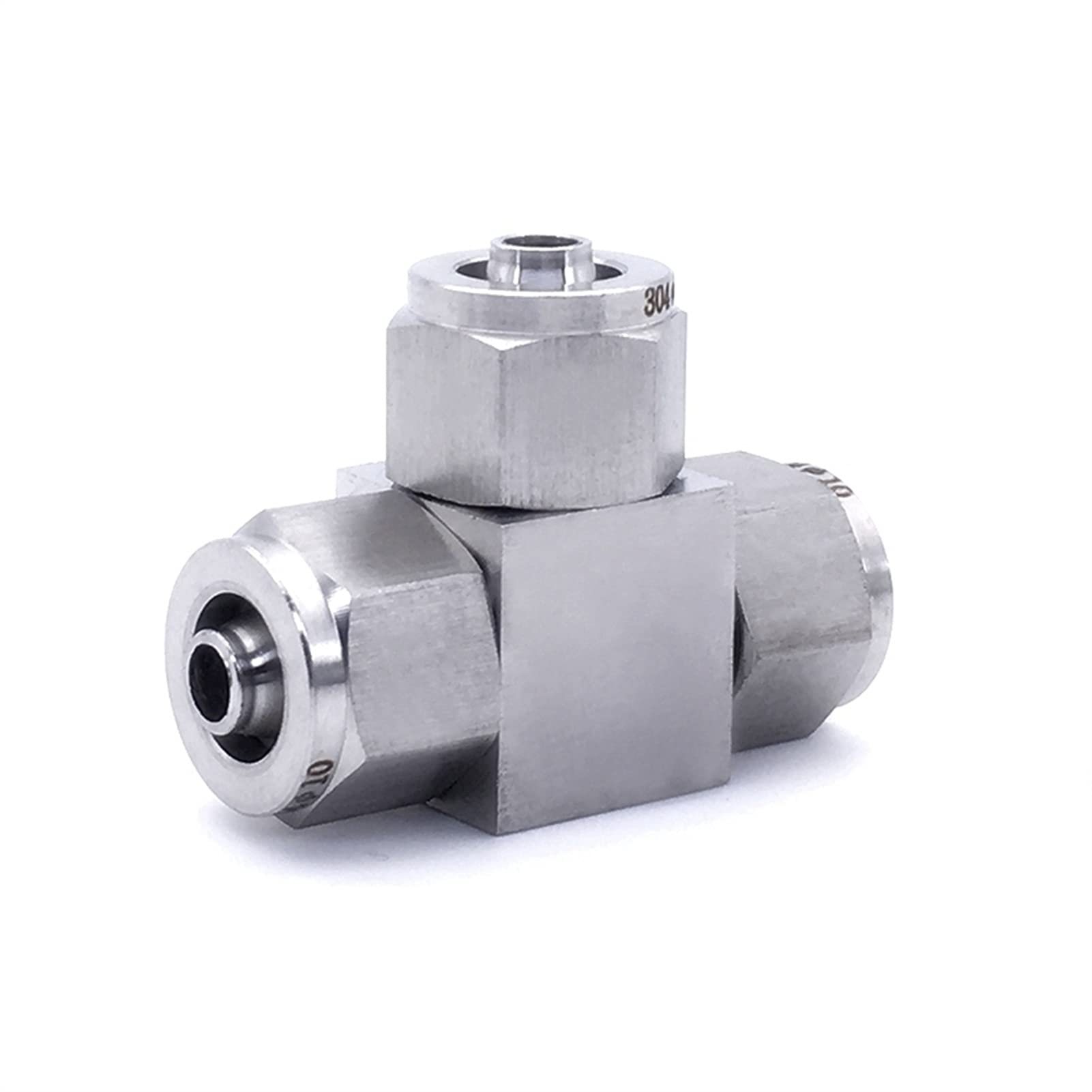 Acoplador reductor roscado de acero inoxidable tipo T para sistemas de riego y fontanería