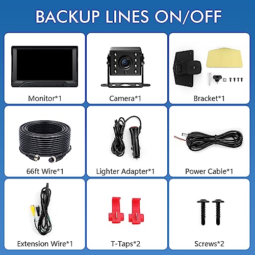 RV Backup Camera Plug and Play, 7'' Backup Camera for Truck Trailer, No Delay, 1080P HD, 2 Channels, 150° Wide Angle, DIY Guide Lines, Night Vision, IP69 Rear View Camera