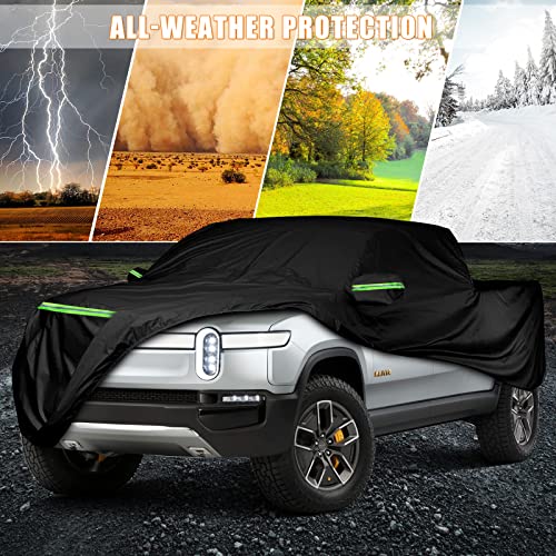 Image of Waterproof Truck Car Cover Replace for 2022-2026 Rivian R1T, 6 Layers All Weather Custom-fit Car Cover with Zipper Door & Windproof Bands for Snow Rain Dust Hail Protection