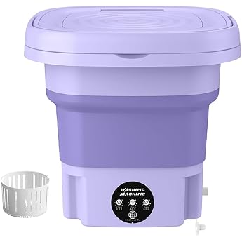 Portable Washing Machine 8L Mini Foldable Washing Machine with Drip Basket Automatic Disinfectant Washing Machine for Underwear Socks Baby Clothes Travel Camping RV Dorm Apartment Purple [Energy Class A]