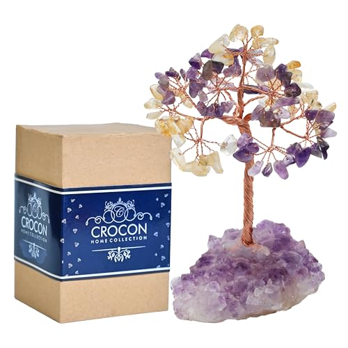 Image of inchAmethyst & Citrine Crystal Tree with Cluster Base Tree of Life Decor for Shelf, Bedroom, Birthday Gifts for Women, Sister Gift, Birthday Gifts for Mom, Cute Home Office Decor Housewarming present inch