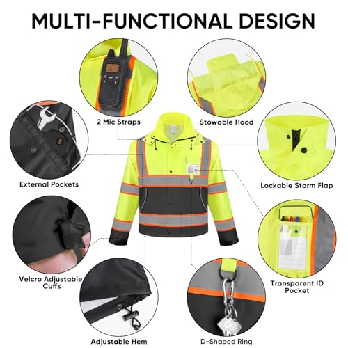 TICONN Hi Vis Rain Jacket and Pants, ANSI Class 3 Reflective High Visibility Safety Rain Suits4