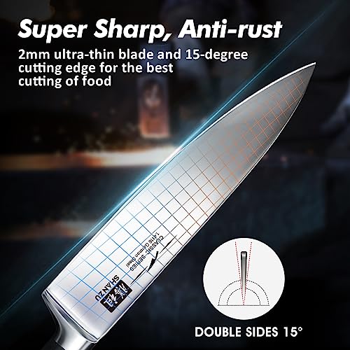 SHAN ZU Kitchen Knives Sets 3pcs with German Stainless Steel Professional Japanese Knives Set, Ultra Sharp Chef Knife Set Including Chef's Knife 20cm Kitchen Knife 15cm Paring Knife 9.5cm - Image 3