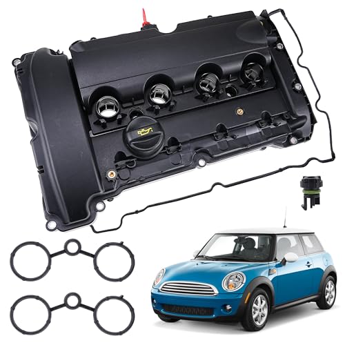 Engine Cylinder Valve Cover with Gasket Compatible for Mini R55 R56 R57 Cooper S 1.6L 2006-2010, Mini R55 R56 R57 R58 R59 John Cooper Works 1.6L 2007-2015 Replace#11127646555, 11127561714, 11127572854