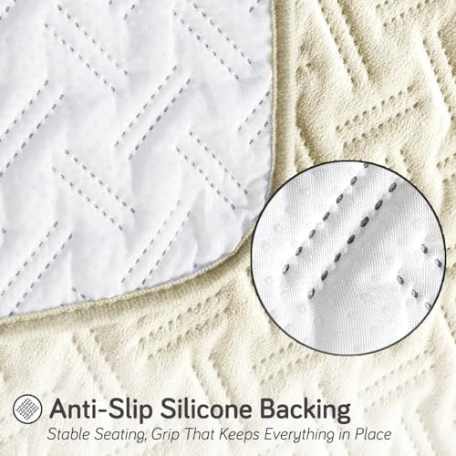 Image of HOKIPO Velvety Quilted Anti-Slip Sofa Cover Mats for L-Shape & 1 /2 / 3 Seater Sofa |DIY Sofa Cover Set, 'Softline Quilted Series' 70(W) x 180(L) cm | Butter Cream (AR-6318-CRM)