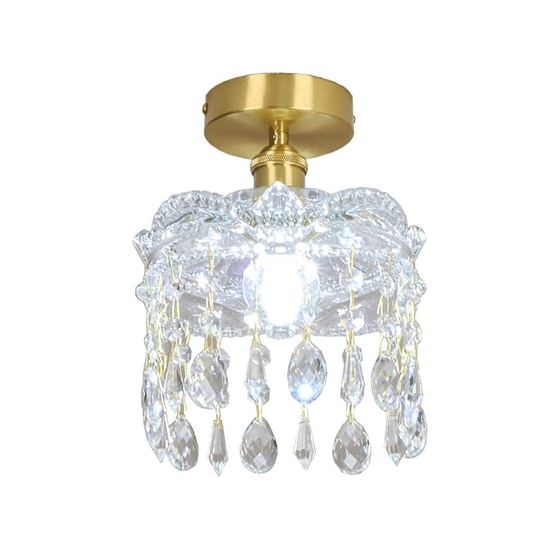 Plafonnier pour entrée et balcon accueillant avec abat-jour cristal rétro et socle laiton