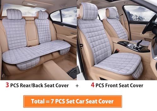Image of HSR 7 Pcs Set Comfortable Ultra-Soft Car Seat Cover, Breathable Flax Fabric Front & Back Seat Car Seat Cover for All Seasons - Universal Fit (7 Pcs Set)