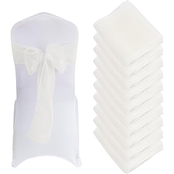 Pack of 10 Chair Bows for Chair Covers - Organza Chair Sashes Bow Sash Chair Knot Ribbon Decoration Organza Ribbon for Wedding Anniversary Parties White