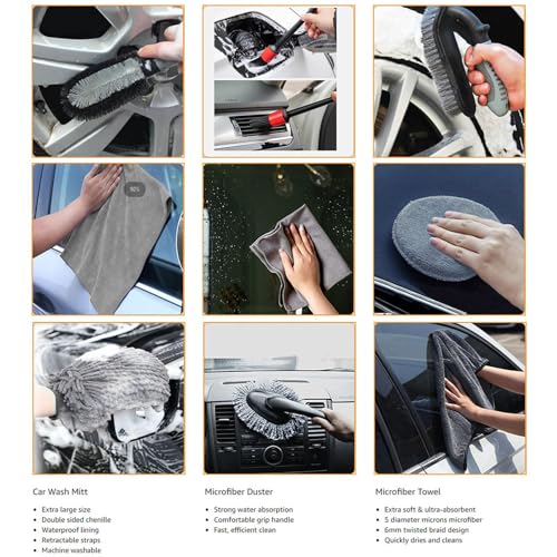 Brosses de lavage extérieur auto pour kit de nettoyage voiture - 7
