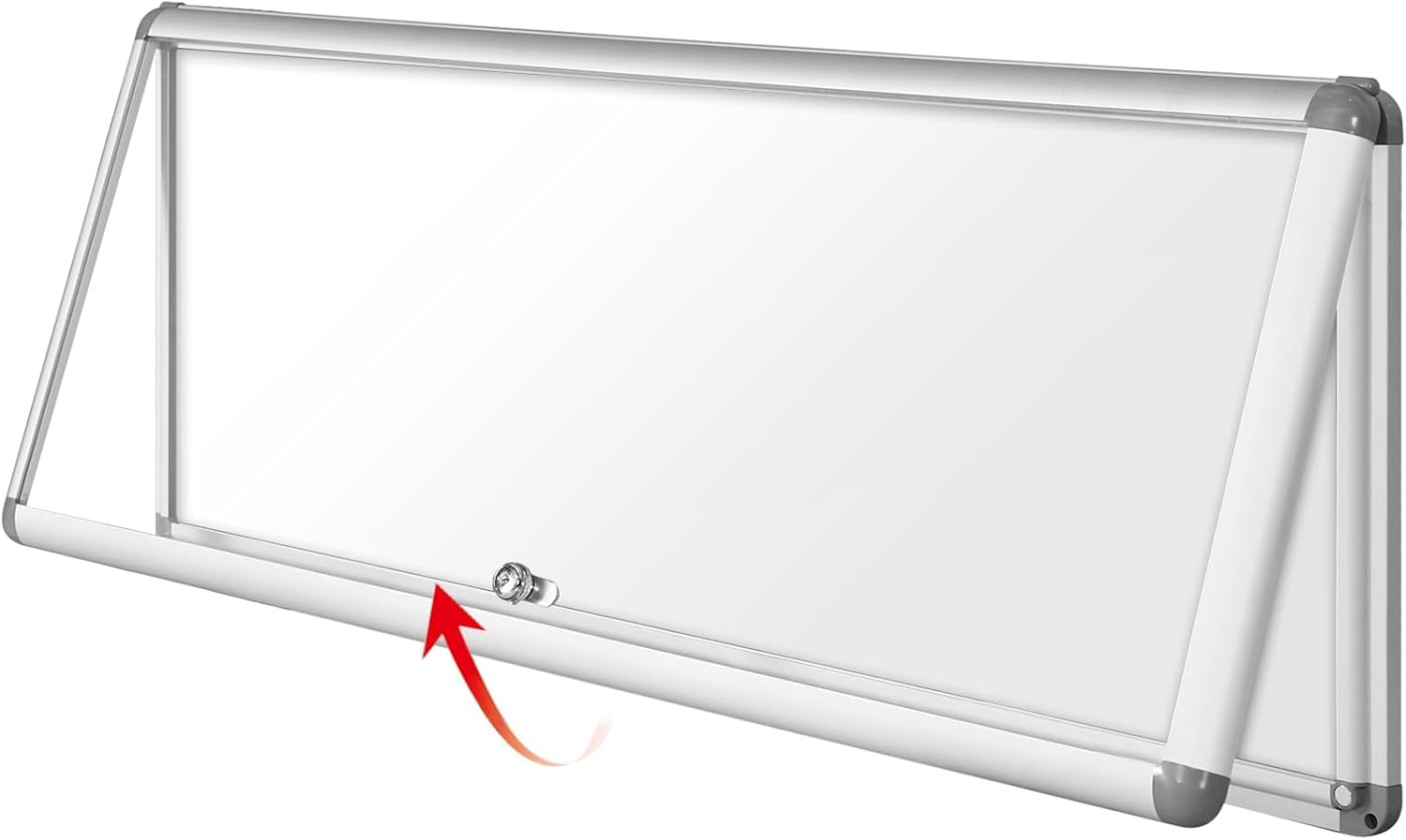 SWANCROWN Enclosed Bulletin Board 38x14 in Lockable Magnetic White Board Wall Display Case, Aluminium Frame, 4xA4