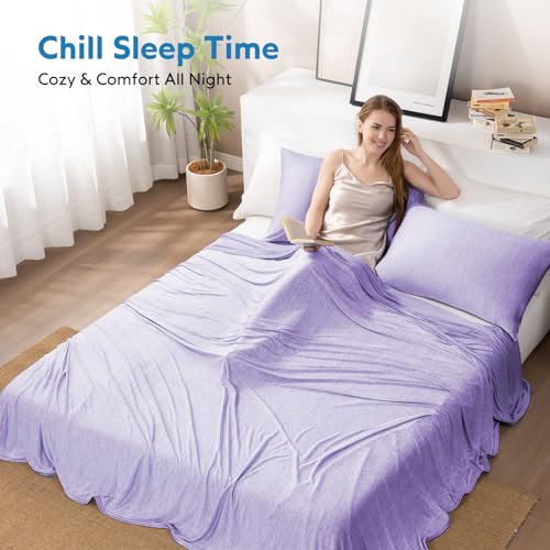 Image of HOMFINE Cooling Blanket for Hot Sleepers Throw, Purple 50 inchx70 inch | Dual-sided mica nylon cool, Q-Max 0.439 instant cool, Lightweight & breathable for night sweats & menopause, Machine washable