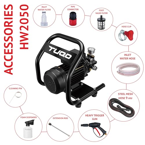 Image of TUQO High Pressure Car Washer, 2200 Watts Motor, 150 Bars Pressure, 8L /Min Flow Rate, 9m Steel Mesh Outlet Hose for Commercial Use, Portable for Car, Bike, Home & Outdoor Cleaning - HW2050