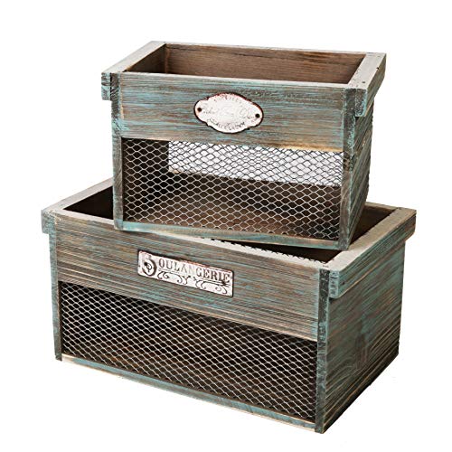 SLPR Decorative Wooden Crate with Metal Plate (Set of 2) | Rustic Farmhouse