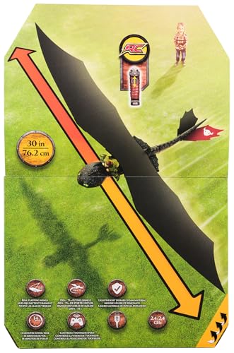 Dreamworks Dragons, How to Train Your Dragon, véritable Toothless Volant radiocommandé avec Ailes Qui Battent et Queue réglable, Jouets Dragon pour Enfants à partir de 4 Ans