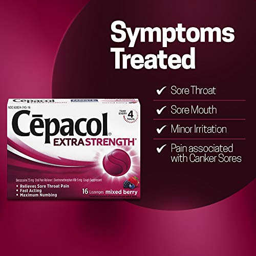 Cepacol Extra Strength Sore Throat & Cough Relief Lozenges, 16 Count, Mixed Berry Flavor, Maximum Numbing, Fast Acting Relieves Sore Throat Pain, And Quiets Cough (Pack Of 4) #TOP5