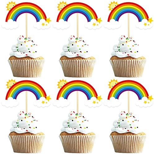 36Pcs Rainbow Cupcake Toppers Colorful Rainbow Cake Topper Rainbow Birthday Decorations Picks For Rainbow Birthday Party Decoration Supplies #TOP2