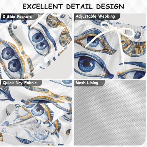 Pigsaly Boys' Swim Board Shorts Blue Pyramid Watercolor Egyptian Evil Eye Boy's Swim Trunks Kids Swimwear 4T3