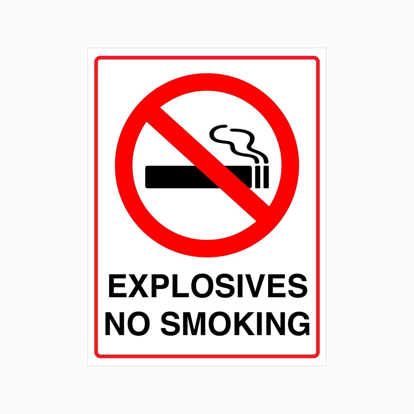 EXPLOSIVES NO SMOKING Sign, 12x8 Metal Tin Sign, fire prevention warning for explosive goods storage, transport and handling areas.