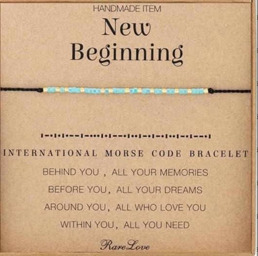 Morse Code Beaded Bracelets for Women Nature Stone Morse Code String Bracelets New beginning & Godmother & Freshman Years & Warrior Theme Jewellery Gift with Message Card for Women Men
