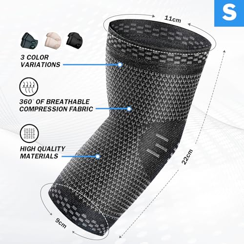 POWERLIX Elbow Brace Compression Support (Pair) - Elbow Sleeve for Tendonitis, Tennis Elbow Brace and Golfers Elbow Treatment, Arthritis, Workouts, Weightlifting – Reduce Elbow Pain (Blue, S)