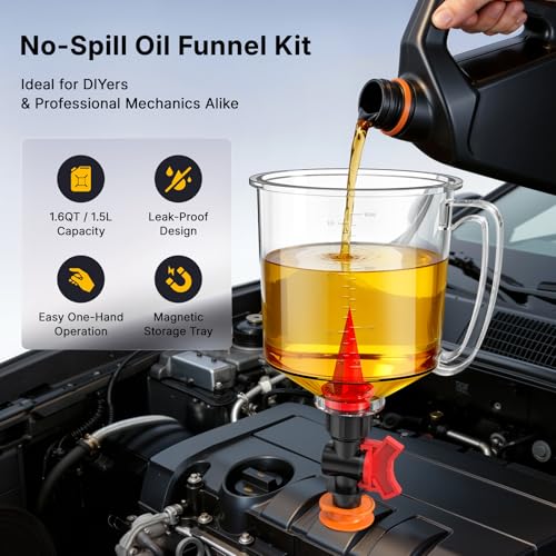 19-Piece Spill Proof Oil Funnel Kit For Automotive Use w/ 12 Adapter, 1.6QT by LOYAMAT - Image 2