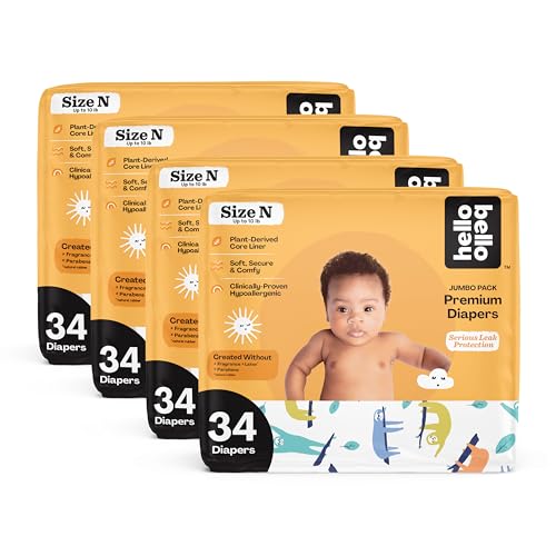 Image of Hello Bello Premium Baby Diapers Size Newborn 136 Count of Disposable, Extra-Absorbent, Hypoallergenic, and Eco-Friendly Baby Diapers with Snug and Comfort Fit Sleepy Sloths