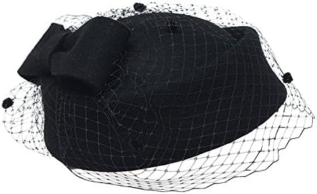 Sheliky Pillbox Hat Fascinator Beret Wedding Party Top Hat Church Wool Hat for Women (Black)