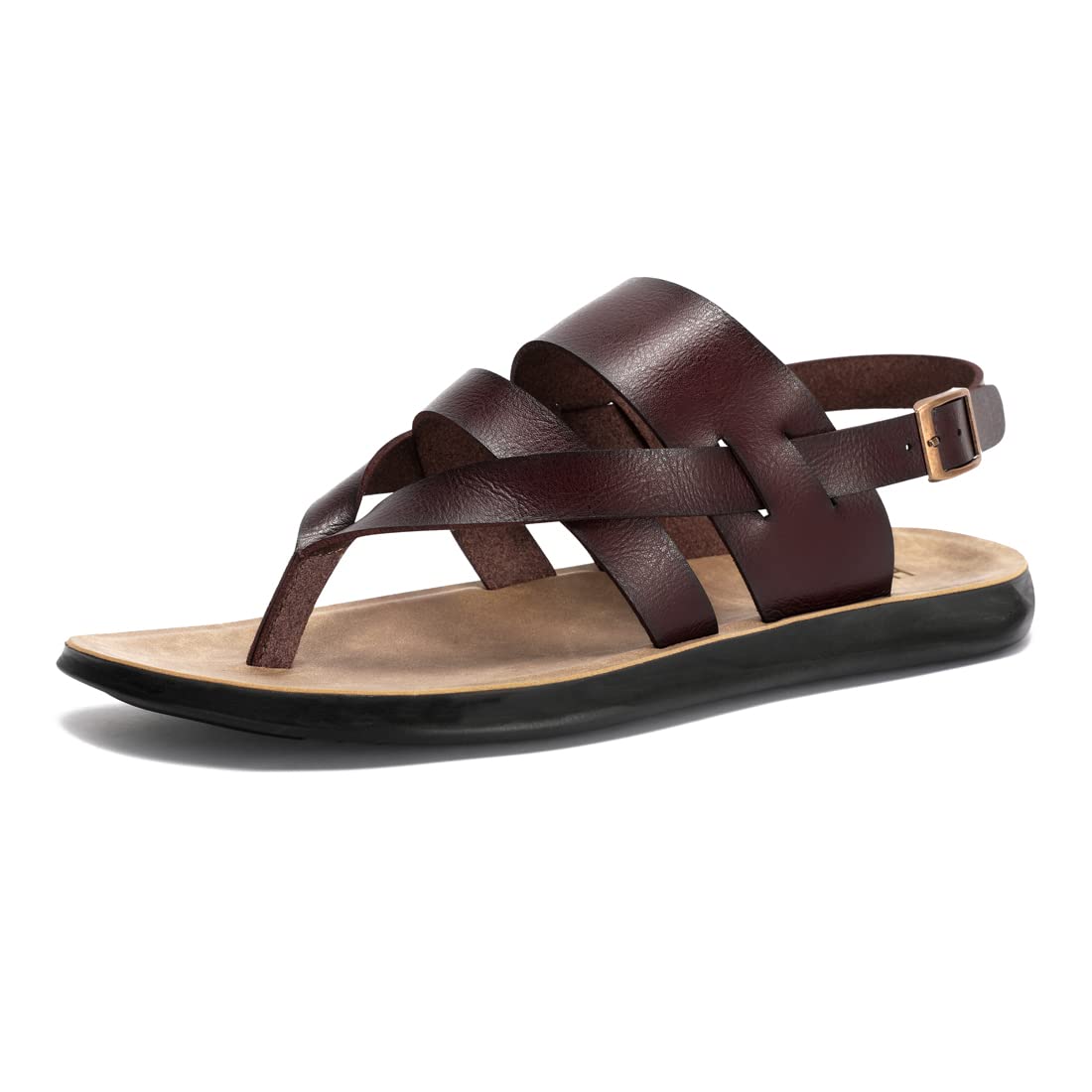Harssidanzar Sandalias para hombre,verano cómodas ajustables con correa en el tobillo sandalias planas para hombre KM218EU