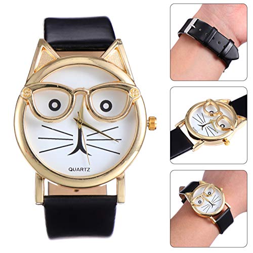 ULTECHNOVO Gato Crianças Assistir Desenho Animado Couro de Metal Impermeável para Crianças Relógio d