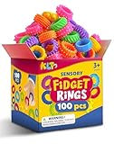 KLT Fidget Toys Bulk for Kids: 100pcs Textured Fidget Ring - Classroom Treasure Box Prize Quiet - Sensory Toys for Autism Stress Relief - Easter Basket Stuffers Bulk Kids Party Favors