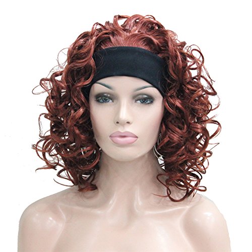 Perruque courte bouclée femme demi-tête bandeau noir 130