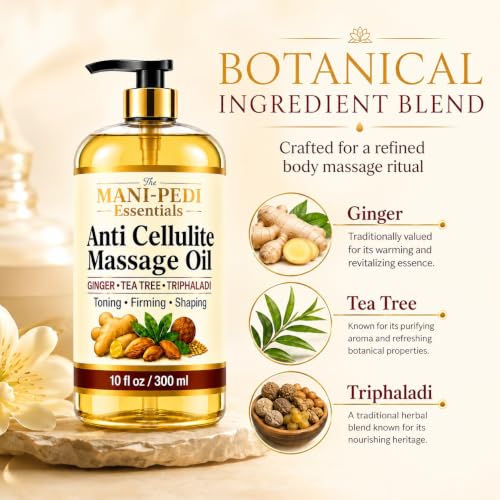Image of TMPE Anti-Cellulite Massage Oil with Triphaladi, Ginger & Tea-Tree Oils | Toning, Firming & Shaping. No More Bumpy Skin, Strawberry Legs| Shape-Up Slimming | Cellulite Remover for Legs - 300ml (Pack Of 2)