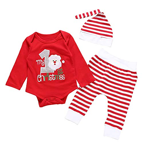 Poachers Ropa Bebé Niña Navidad Invierno en Oferta 3 pcs/Conjuntos Bebé Niña Recién Nacido 3 a 24 Meses Otoño Pijama Mameluco Peleles Mono Body Bebé Manga Larga + Pantalones + Sombrero