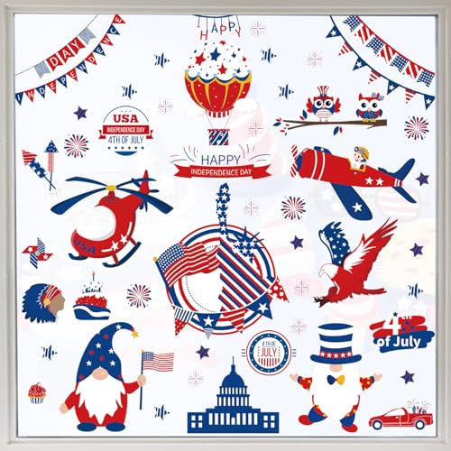 DTOFOOT 175PCS 4th of July America Window Clings, Patriotic Window Clings Decorations Peel USA Independence Veterans Memorial Day Window Stickers for Home Kitchen Wall Glass Decor