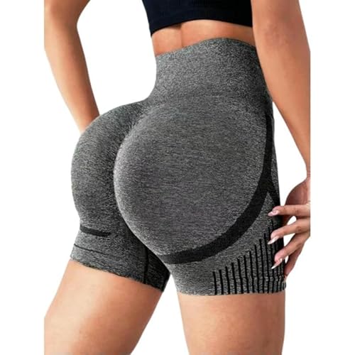 DMMWCX Gym Leggings 2-Pack Women's High-Waisted Yoga Shorts, Hip-Lifting Running and Fitness Shorts-Dark Gray-L/XL