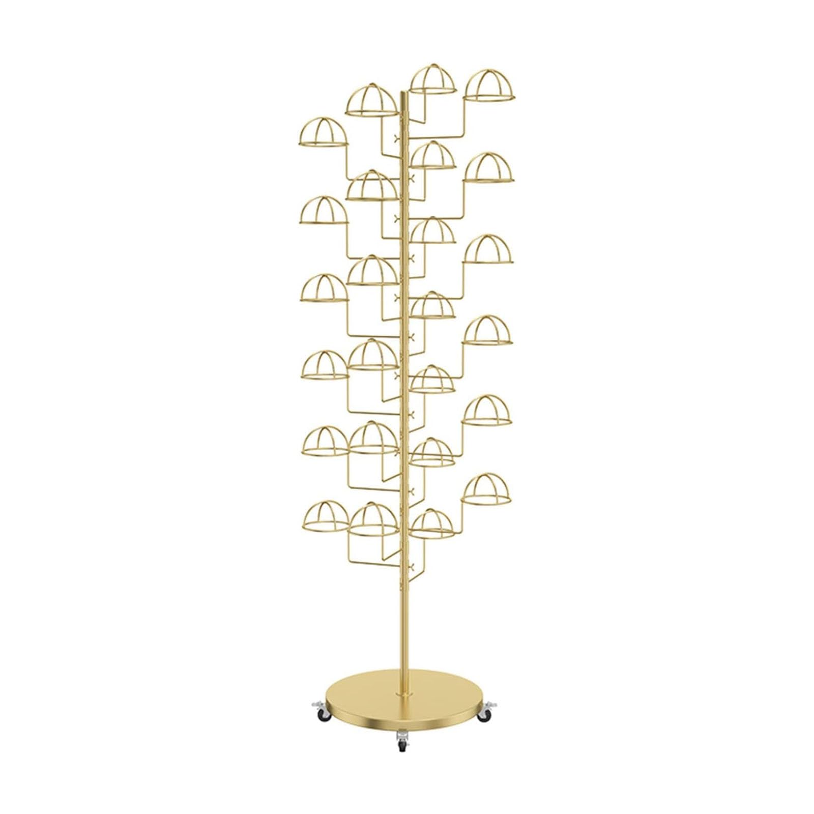 OLSKFUH Metal Hat Rack Stand With Large Capacity Movable Baseball Hat Display Racks For Baseball Caps Cowboy Hats And Wigs,Gold-Place 30 hats