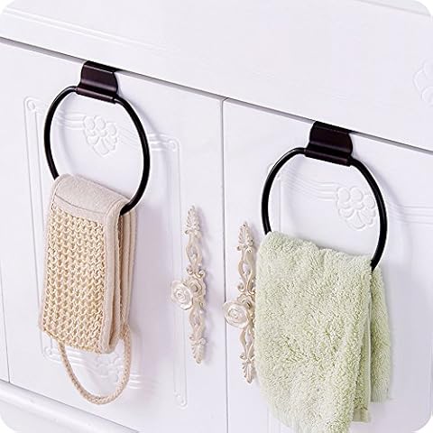 Fashionclubs Iron Towel Ring Over-The-Cabinet Door for Kitchen and Bathroom,Bronze (2) Cover