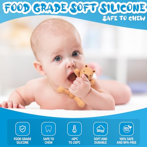 Image of Capibara Baby Teething Toys 3-36 Months, Food Grade Soft Silicone Teether Toys Chew Toy for Babies, Cute Capibara Infant Teething Toys for Baby Teething Relief Gifts - Brown